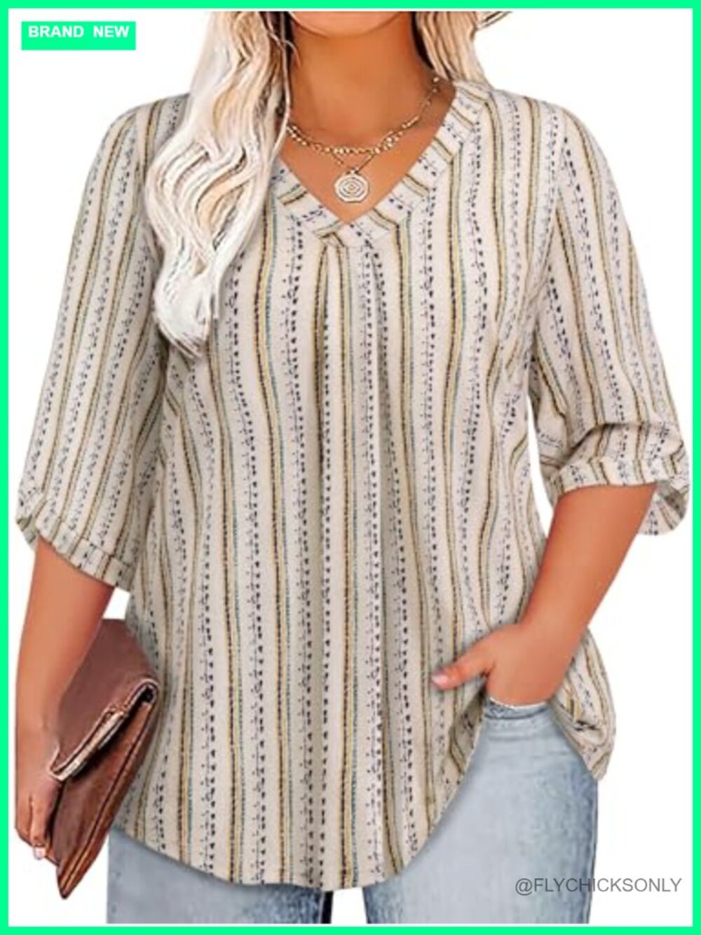 Women's Plus Size Tunic Top 3/4 Bell Sleeve V Neck Blouse